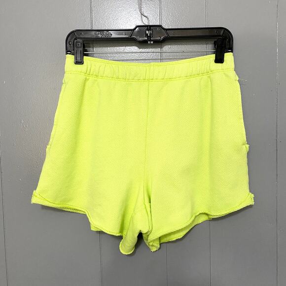 Aerie Neon Green Jersey Knit Comfy High Waisted Beach Party Sweat Shorts S - Picture 1 of 7